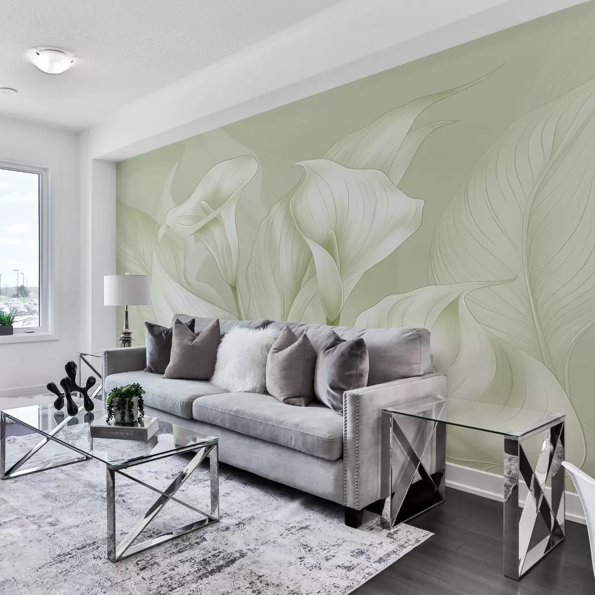 fototapeter delikate blomster i grønn farge w01195v3