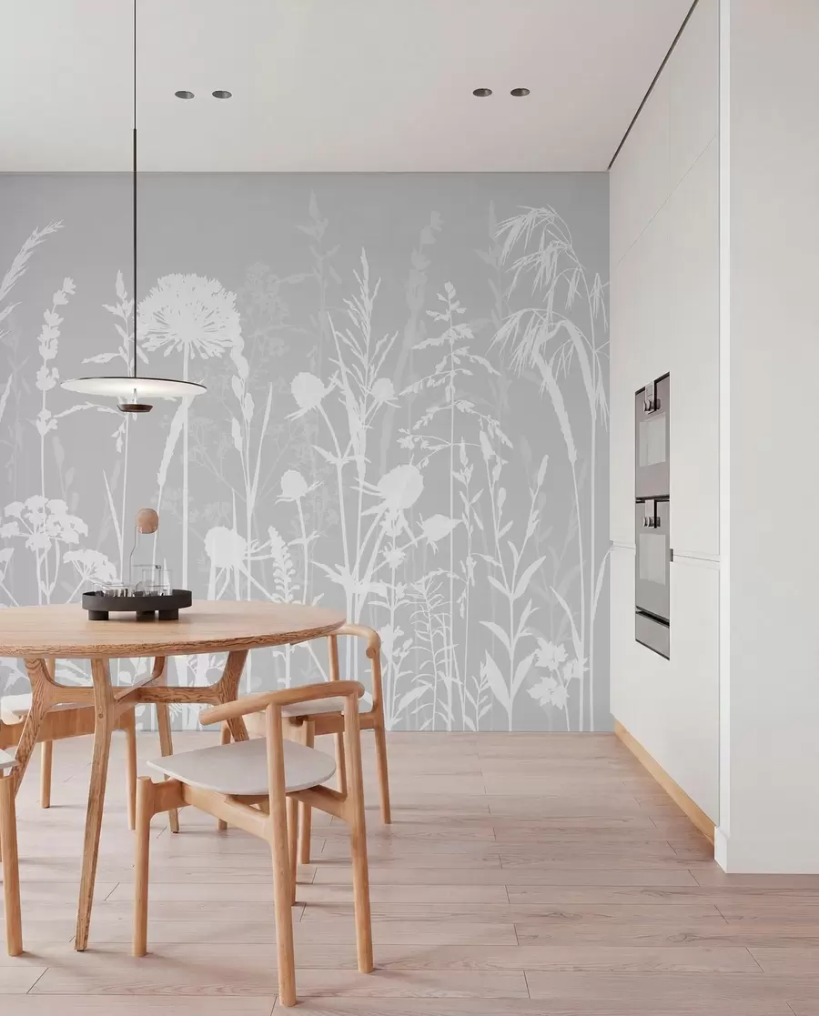 fototapeter Milde feltplanter og blomster minimalisme grå farge w01270v1