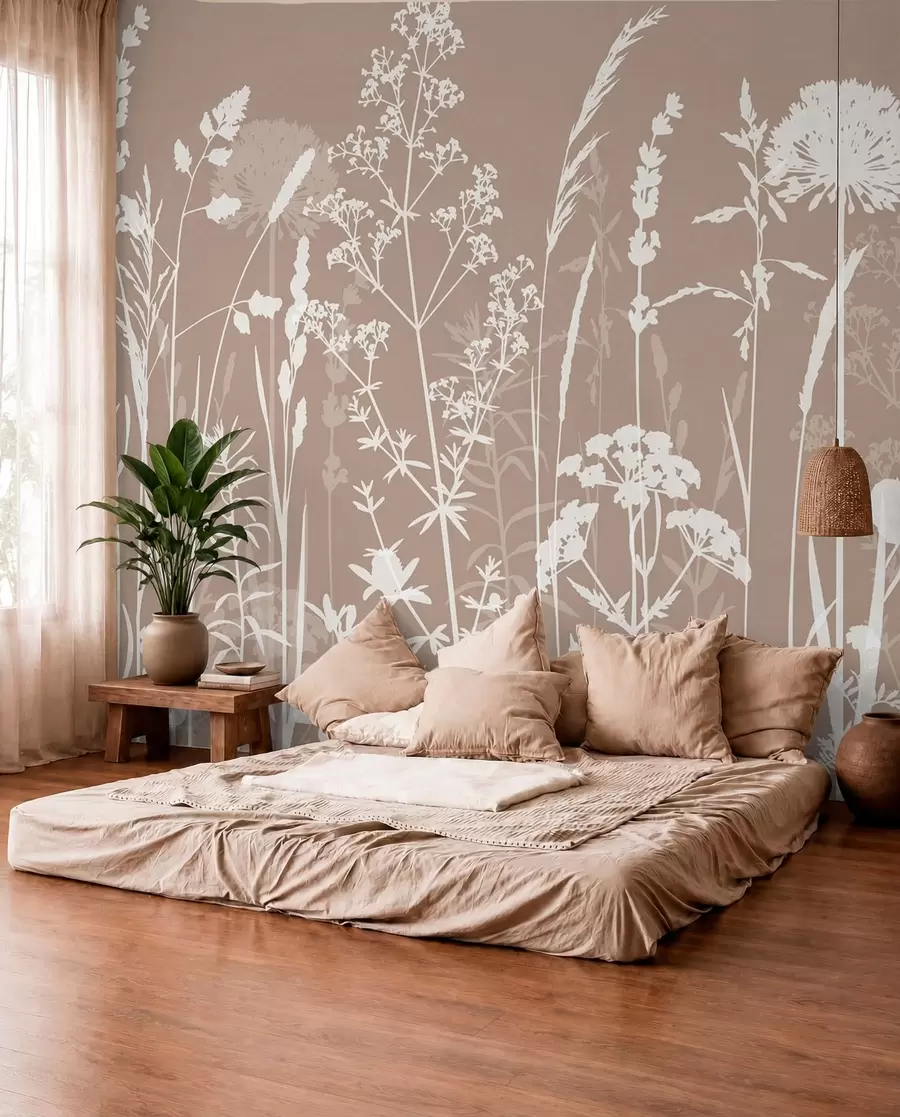 fototapeter Skånsom markplanter og blomster minimalisme w01270v3