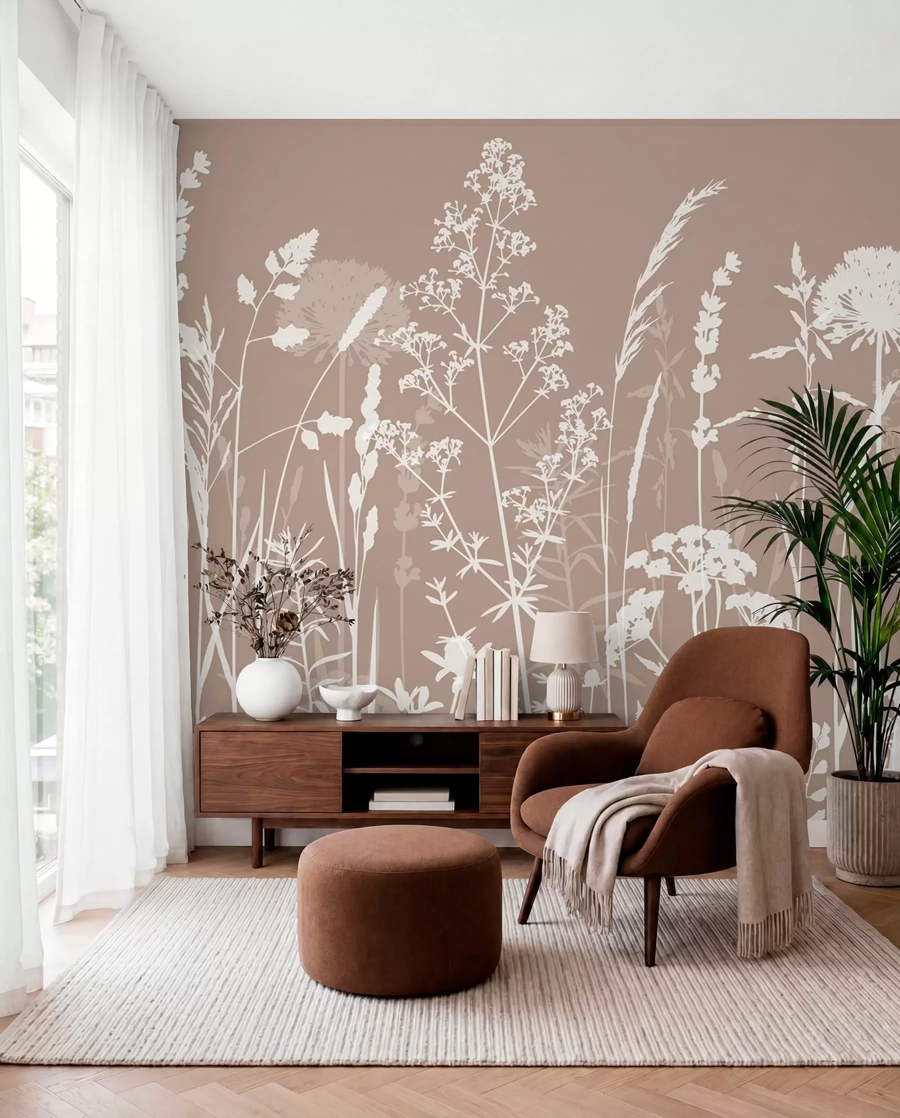 fototapeter Skånsom markplanter og blomster minimalisme w01270v3