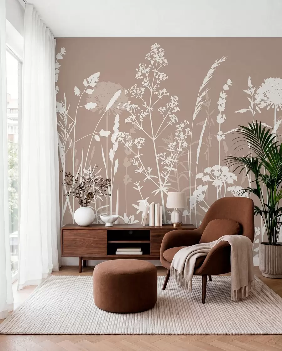 fototapeter Skånsom markplanter og blomster minimalisme w01270v3