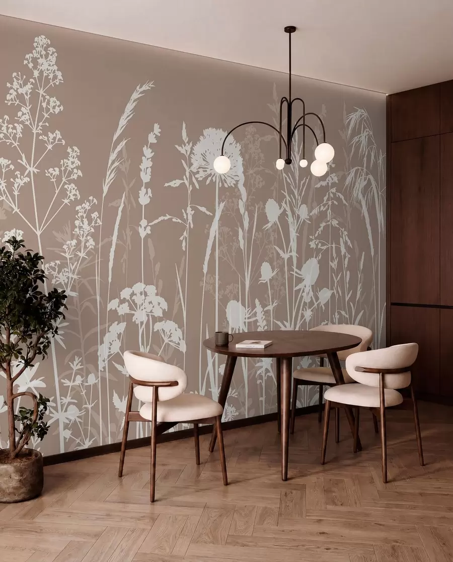 fototapeter Skånsom markplanter og blomster minimalisme w01270v3