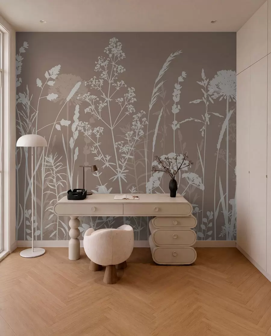fototapeter Skånsom markplanter og blomster minimalisme w01270v3