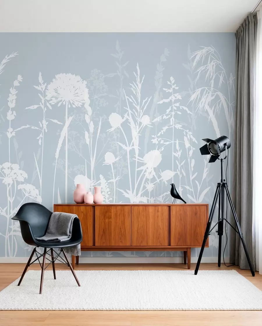 fototapeter Milde feltplanter og blomster minimalisme grå farge w01270v4
