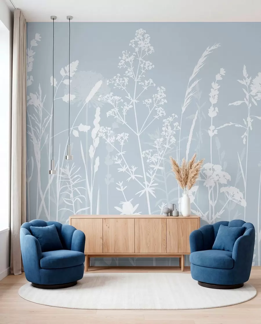 fototapeter Milde feltplanter og blomster minimalisme grå farge w01270v4