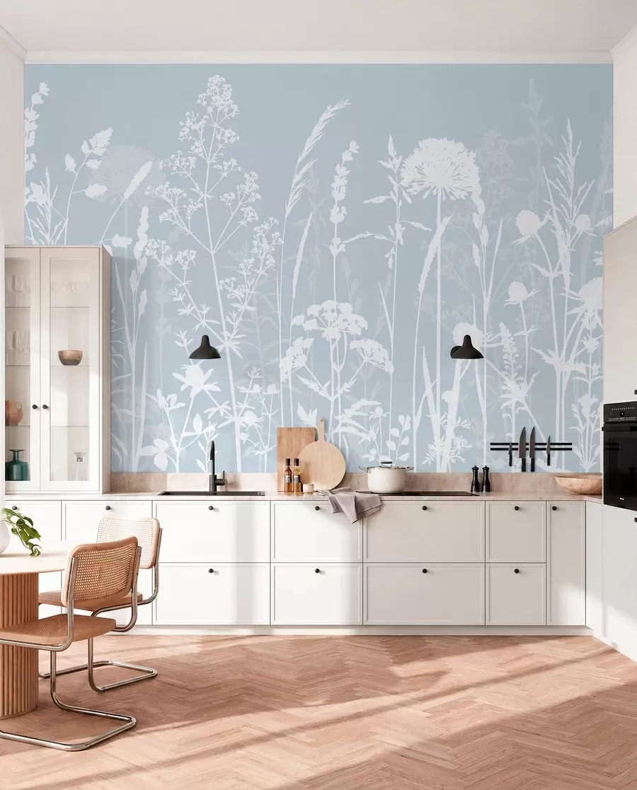 fototapeter Milde feltplanter og blomster minimalisme grå farge w01270v4