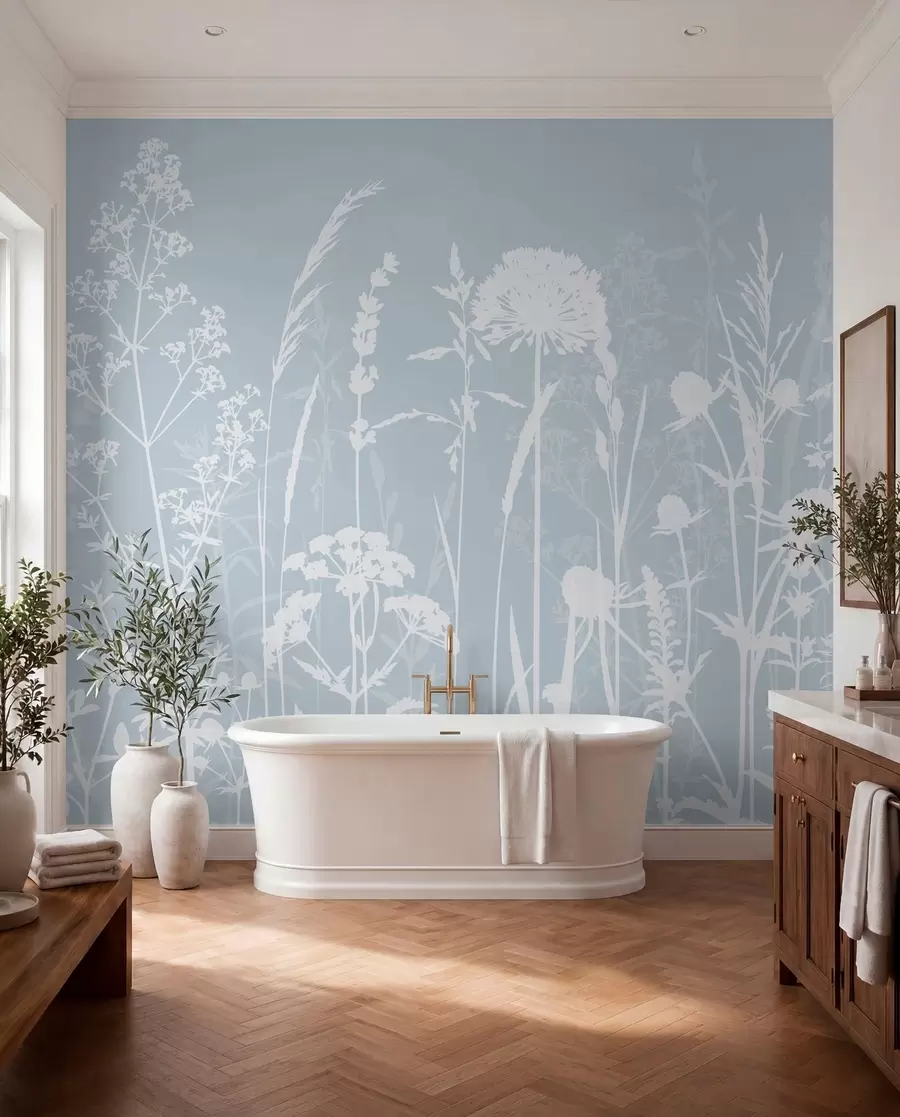 fototapeter Milde feltplanter og blomster minimalisme grå farge w01270v4