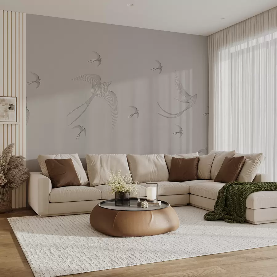 fototapeter Lineære svaler på en grå-rosa bakgrunn w01264v2