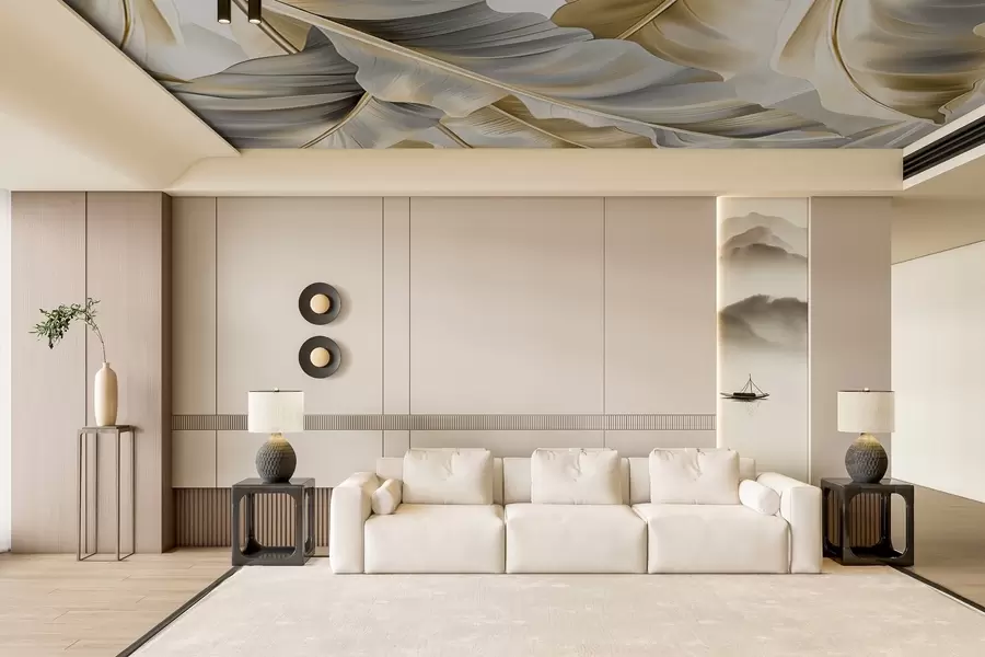 fototapeter luksuriøse store bananblader i grå-beige toner w07876