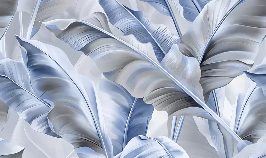 fototapeter luksuriøse store bananblader i grå-blå farger w07876v1