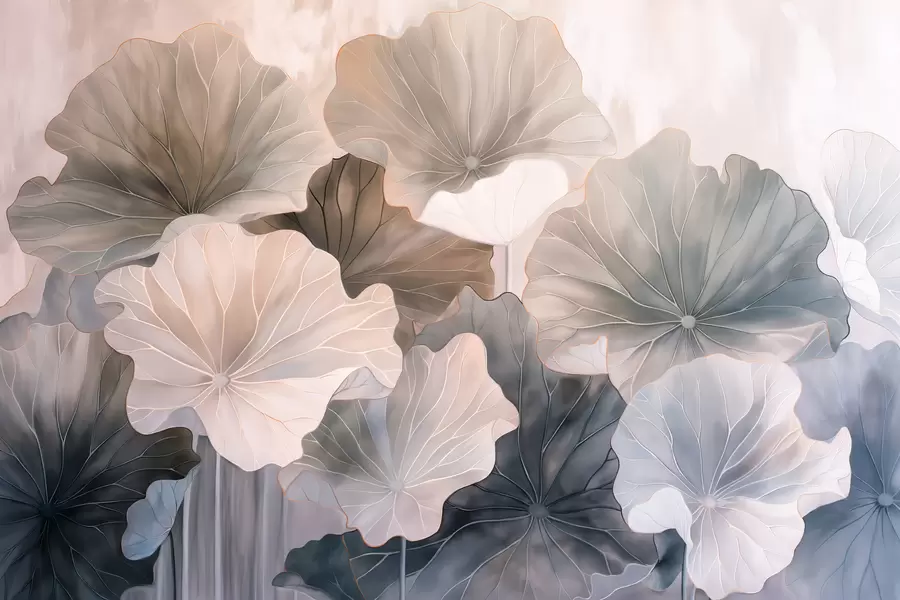 fototapeter Store lotusblader er malt med akvareller w07938