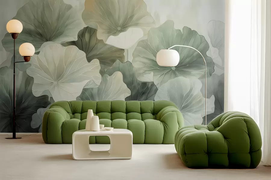 fototapeter Store lotusblader er malt med akvareller w07938v1