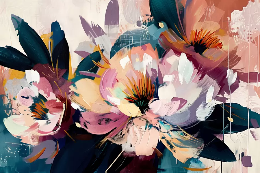 fototapeter Store blomster er malt i olje w07940