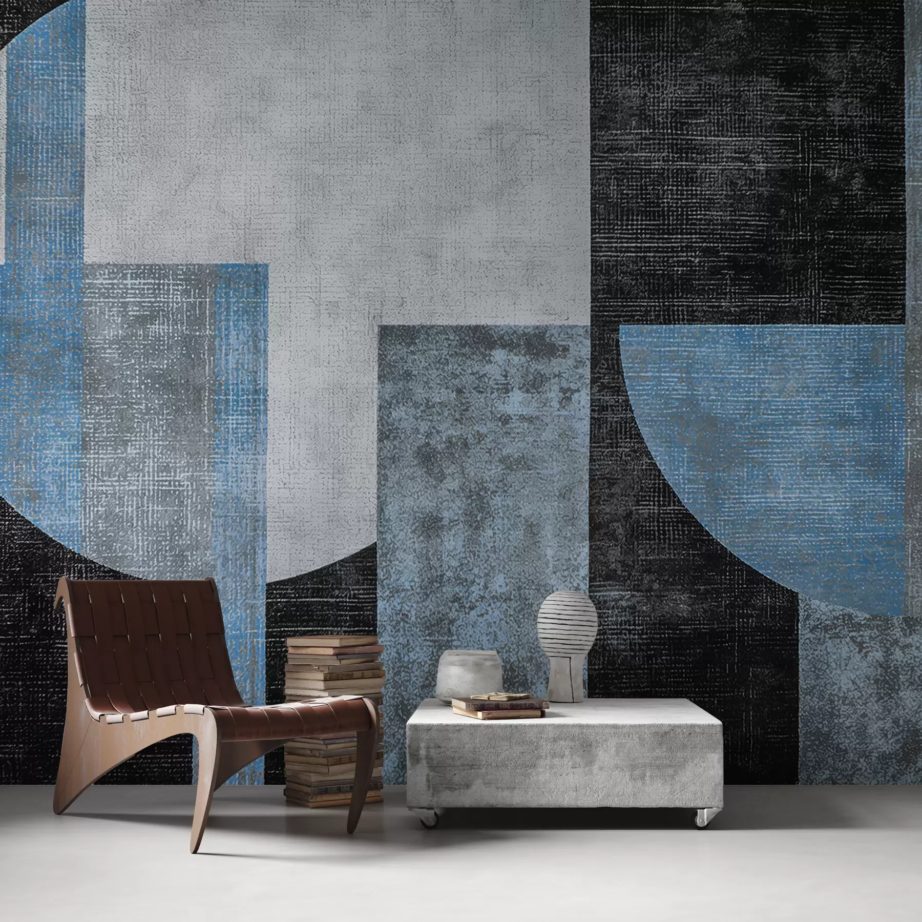 fototapeter Moderne teksturert abstraksjon i svarte og blå farger w07878v1