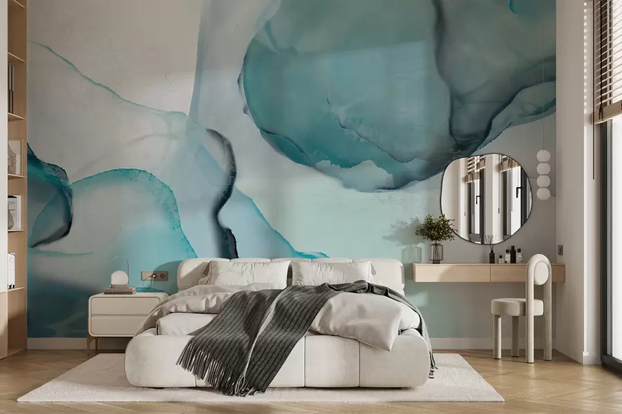 fototapeter Abstrakt blå og hvit flytende kunst, som ligner rennende vann og blekk w07927