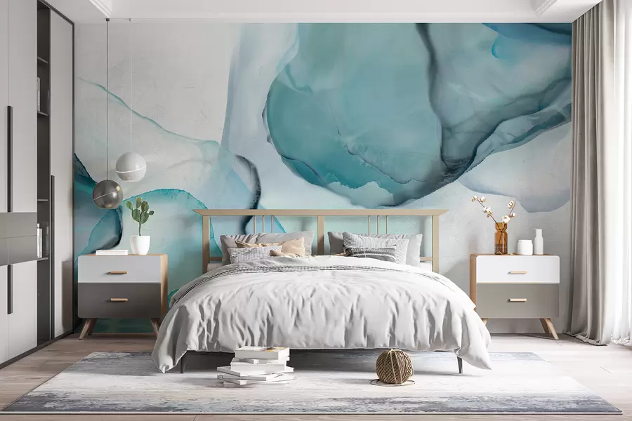 fototapeter Abstrakt blå og hvit flytende kunst, som ligner rennende vann og blekk w07927