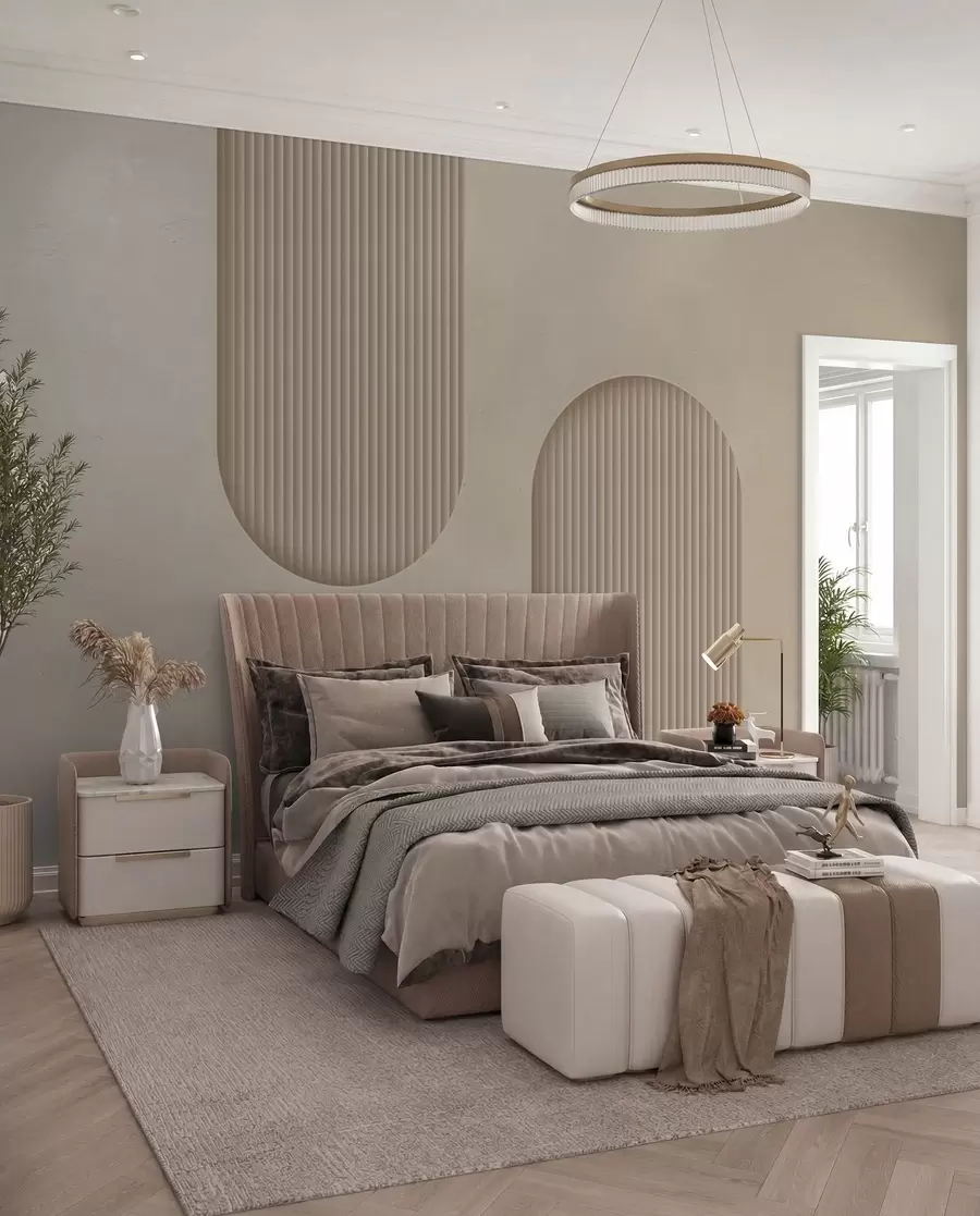 fototapeter Art Deco strukturtapet i varme beige toner. Imitasjon av volumetriske buer    w08048