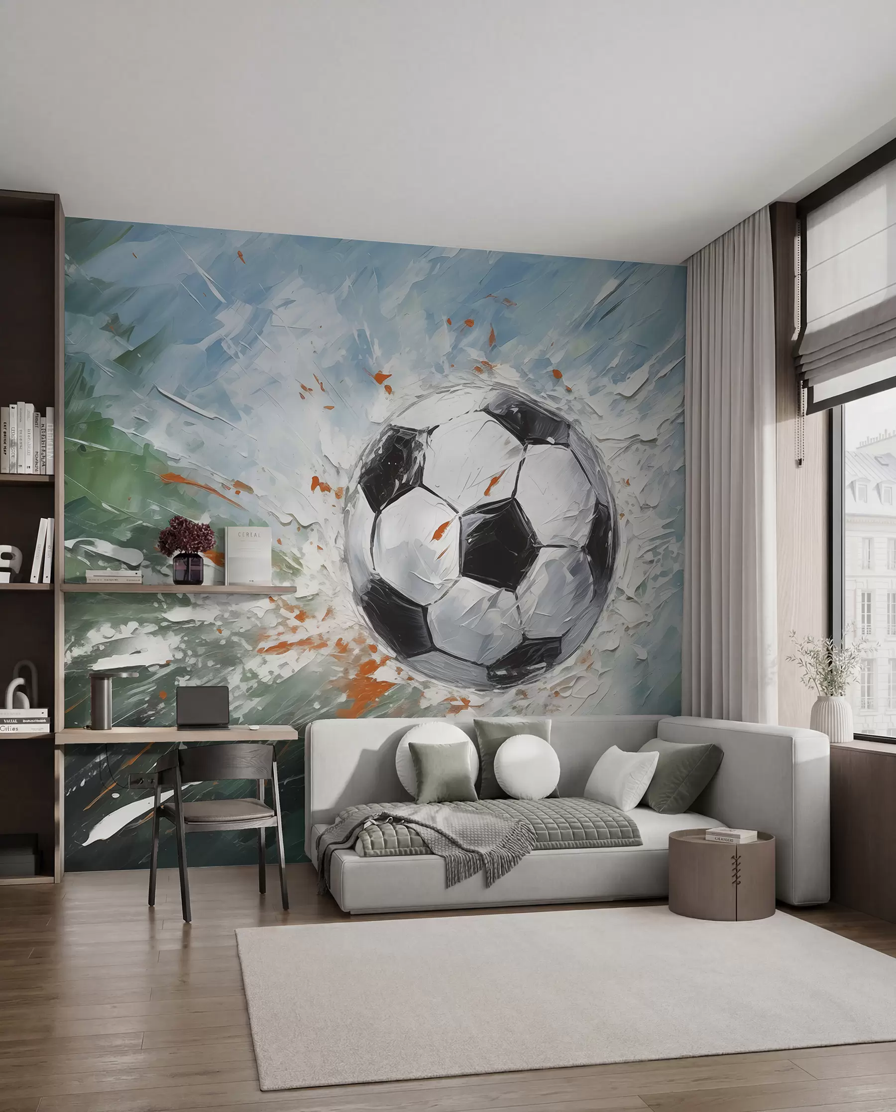 fototapeter Fotball flygende oljemaleri abstrakt kunst w08117