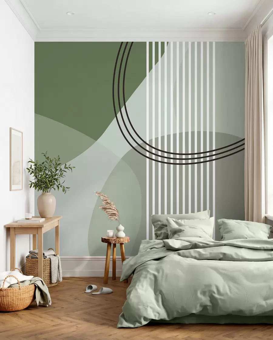 fototapeter Geometrisk abstraksjon linje og sirkel minimalisme moderne stil grønn farge w08173v1