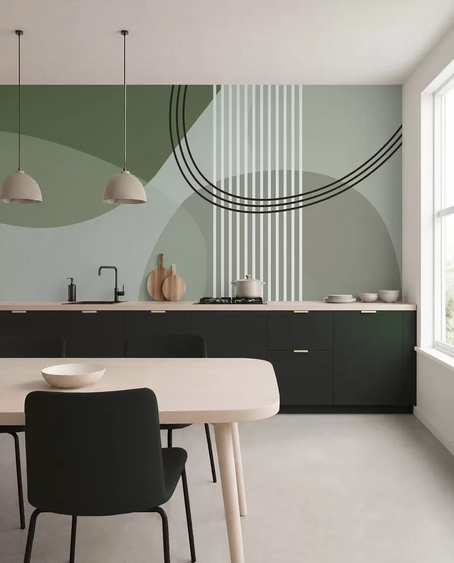 fototapeter Geometrisk abstraksjon linje og sirkel minimalisme moderne stil grønn farge w08173v1