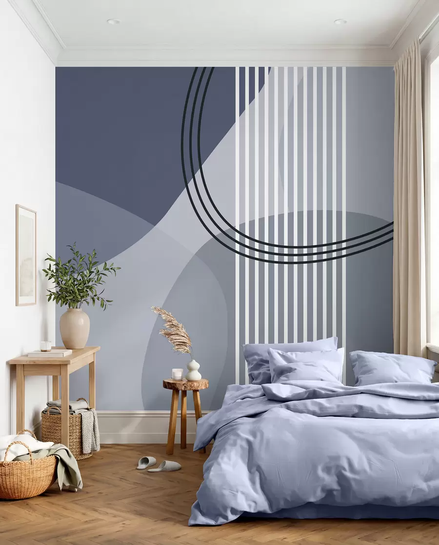 fototapeter Geometrisk abstraksjon linje og sirkel minimalisme moderne stil blå farge w08173v2