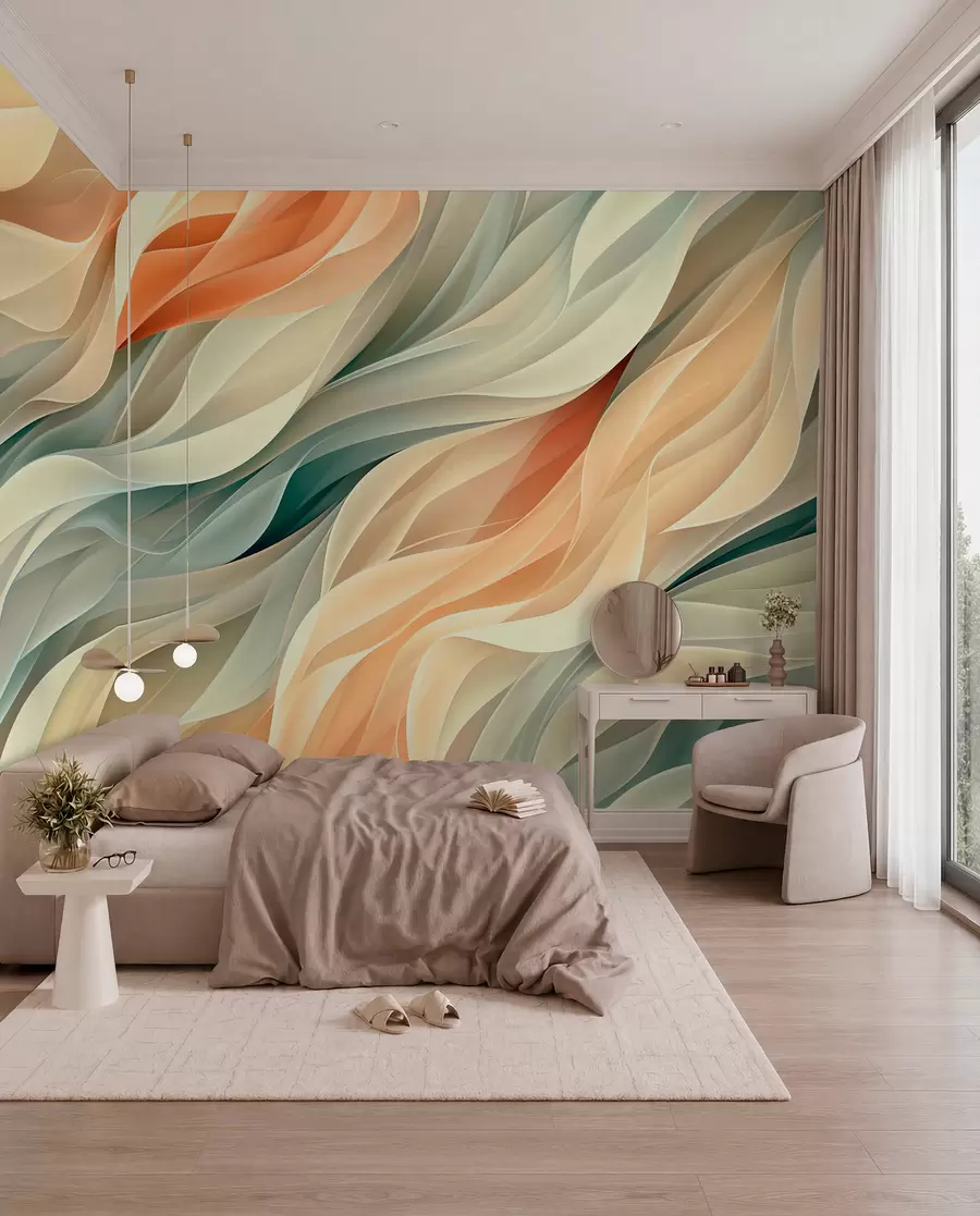 fototapeter Hypnotiserende abstrakt design med myke pastellbølger i varme farger w01335v1