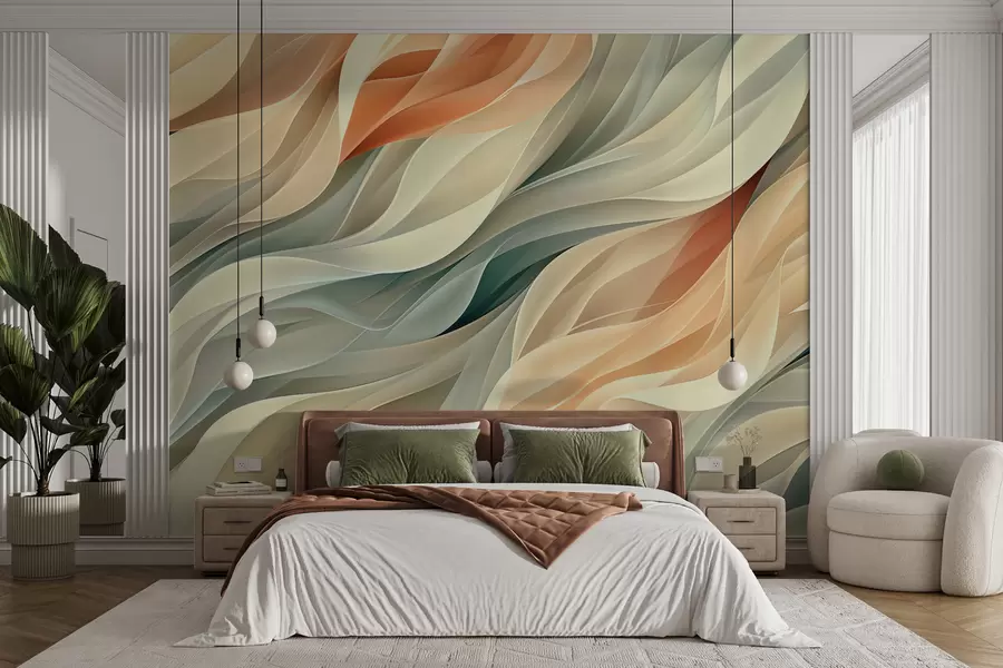 fototapeter Hypnotiserende abstrakt design med myke pastellbølger i varme farger w01335v1