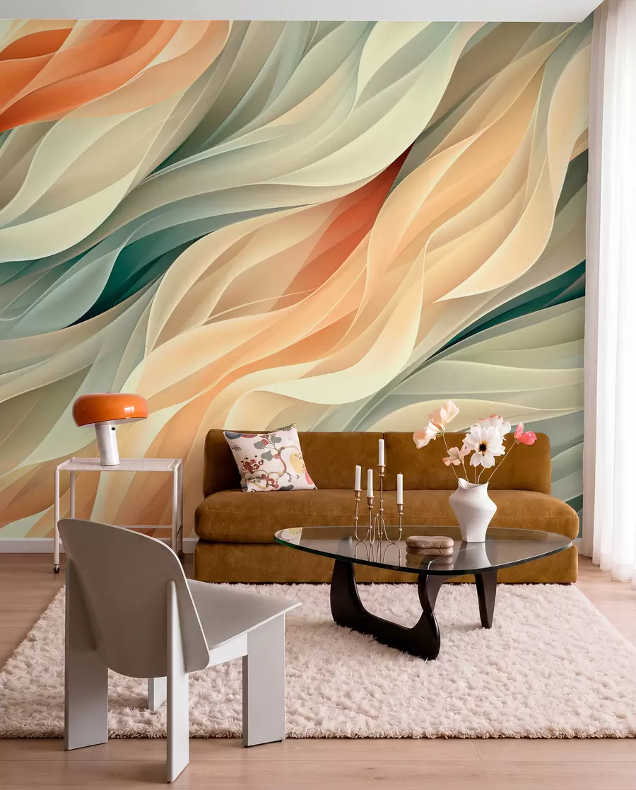 fototapeter Hypnotiserende abstrakt design med myke pastellbølger i varme farger w01335v1