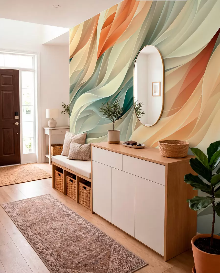 fototapeter Hypnotiserende abstrakt design med myke pastellbølger i varme farger w01335v1