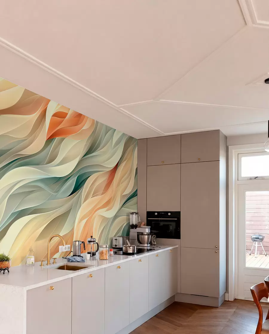 fototapeter Hypnotiserende abstrakt design med myke pastellbølger i varme farger w01335v1
