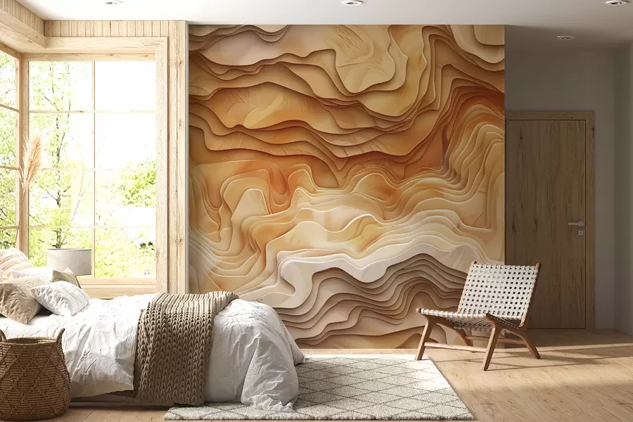 fototapeter 3D topografisk kart med relieffkonturer i beige toner w01337v1