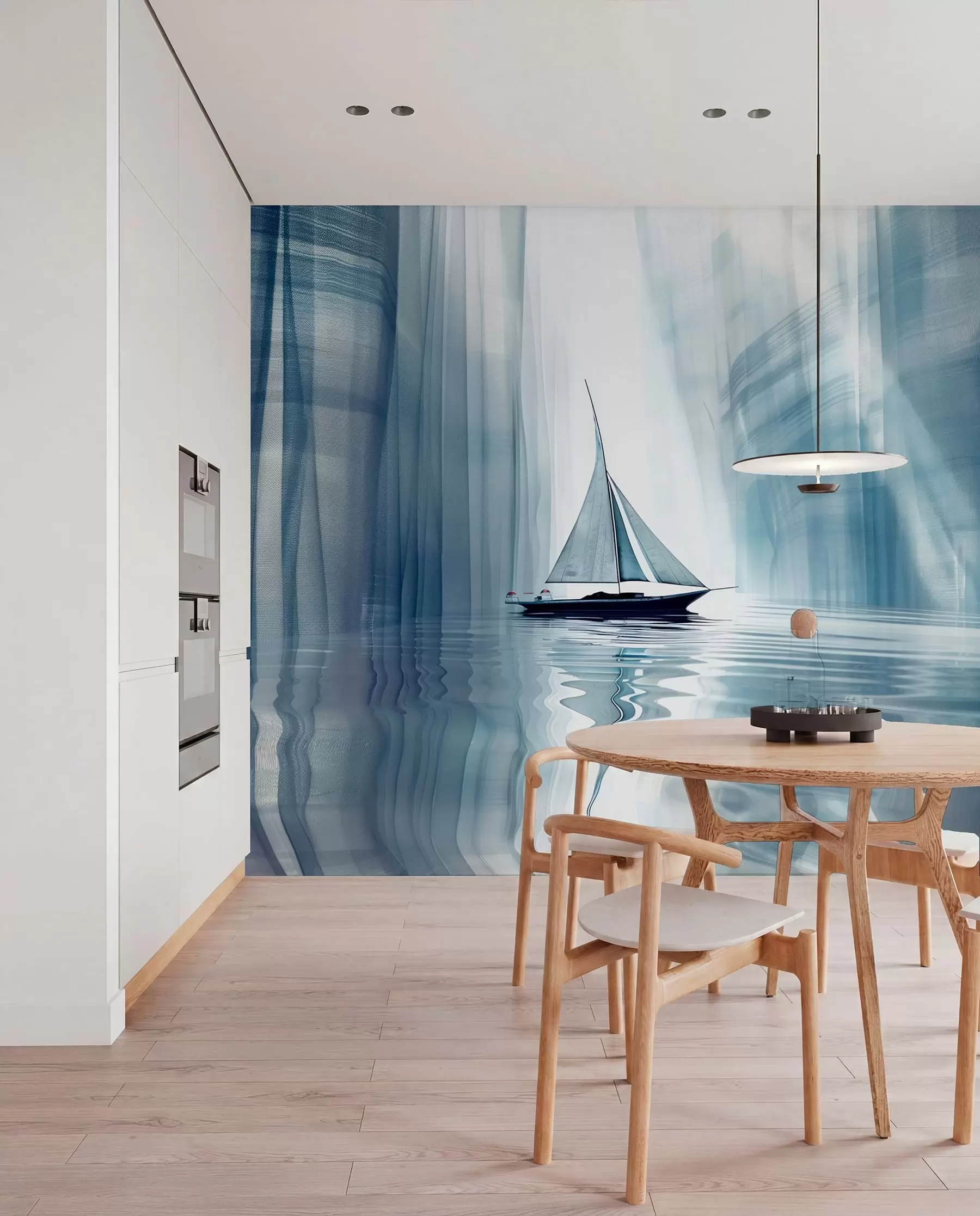 fototapeter Båt på vannet i futuristisk stil med blå farger w01338