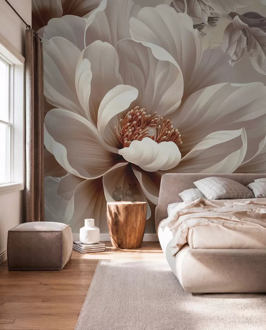 fototapeter Stor rosa blomst på en grunge vegg w08181