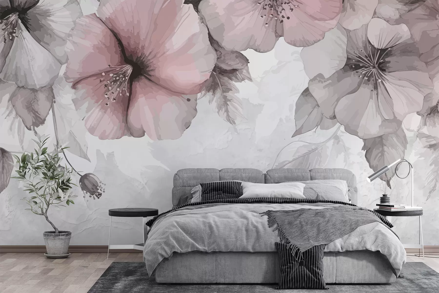 fototapeter store grå-rosa blomster på betongbakgrunn w01401v1