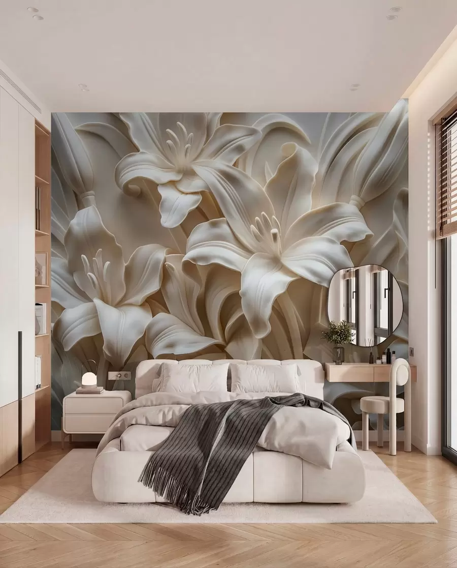 fototapeter Elegant beige 3d-relieff av utskårne liljer w01433