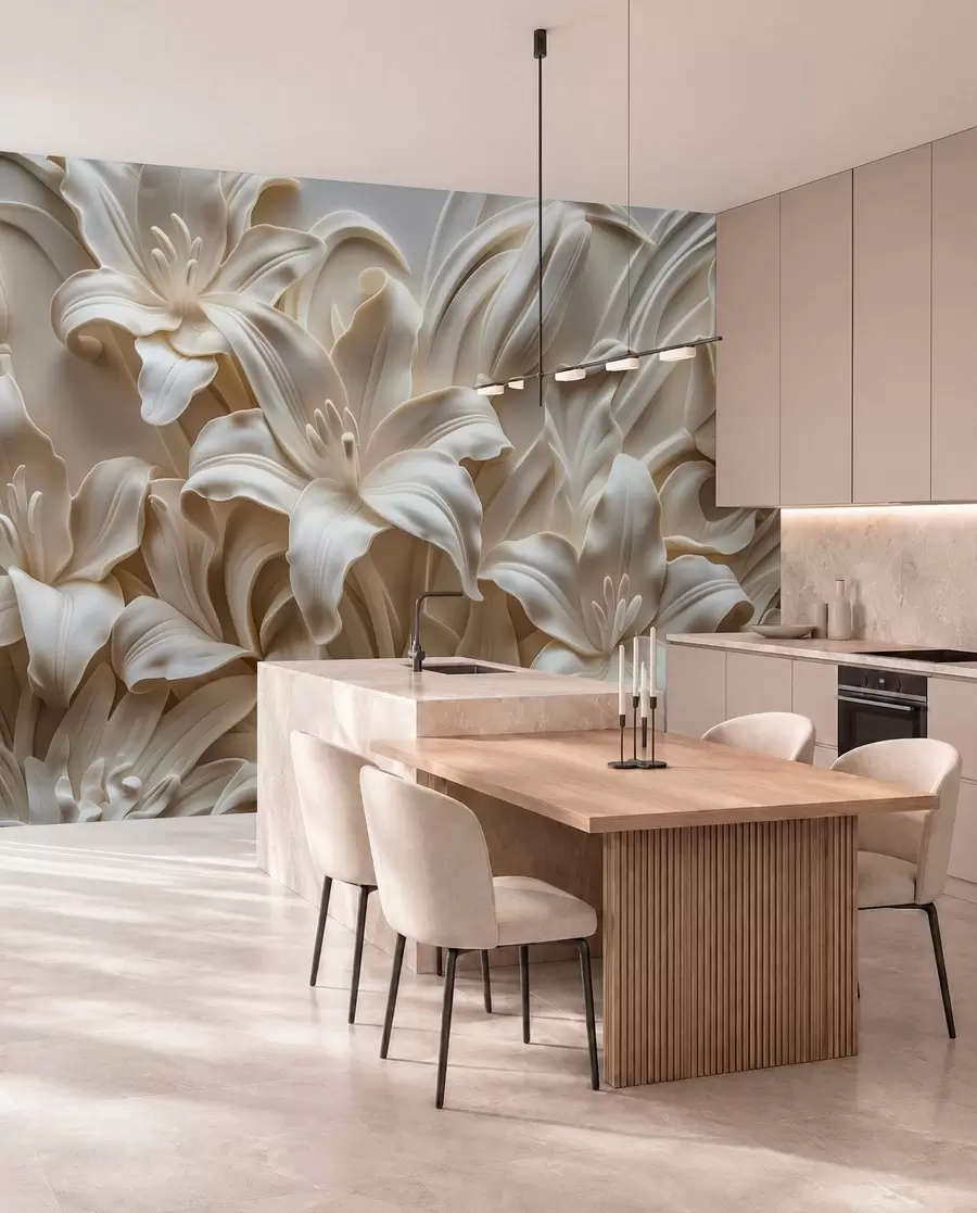 fototapeter Elegant beige 3d-relieff av utskårne liljer w01433