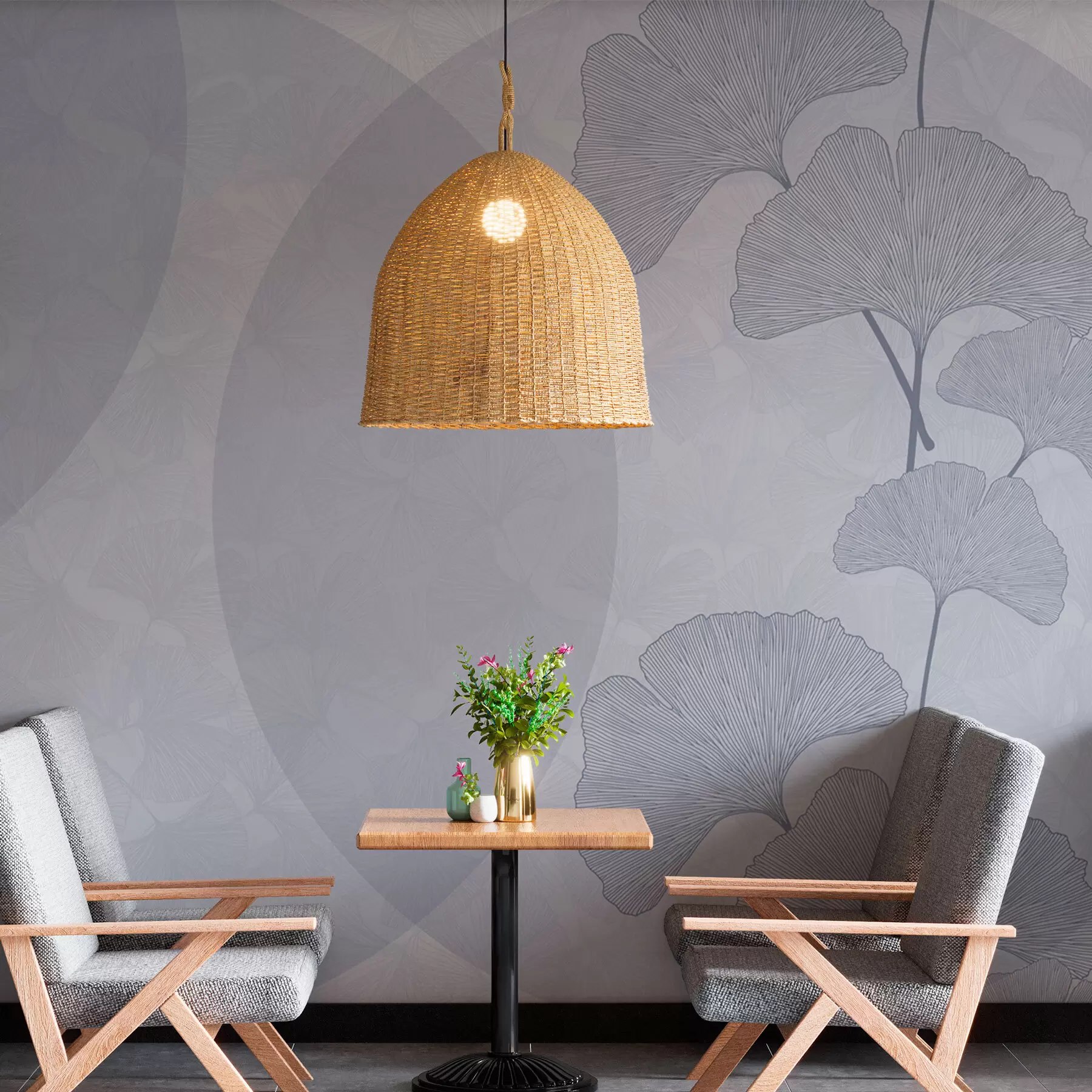 fototapeter Store ginkgo blader og geometri blå farge w01465v1