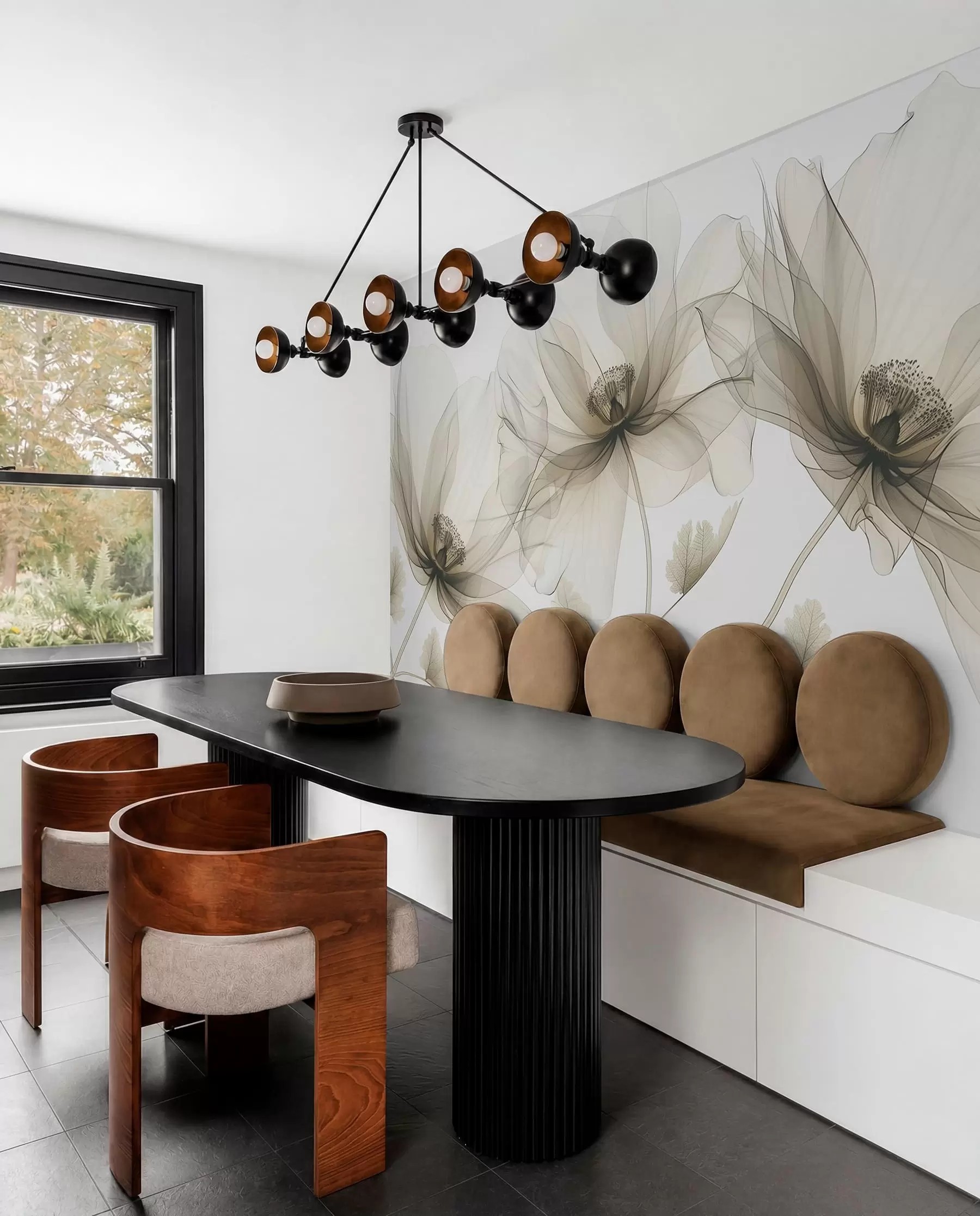 fototapeter Brun gjennomsiktig blomst i røntgenstil på hvit bakgrunn Minimalistisk monokrom botanisk design w01482v2