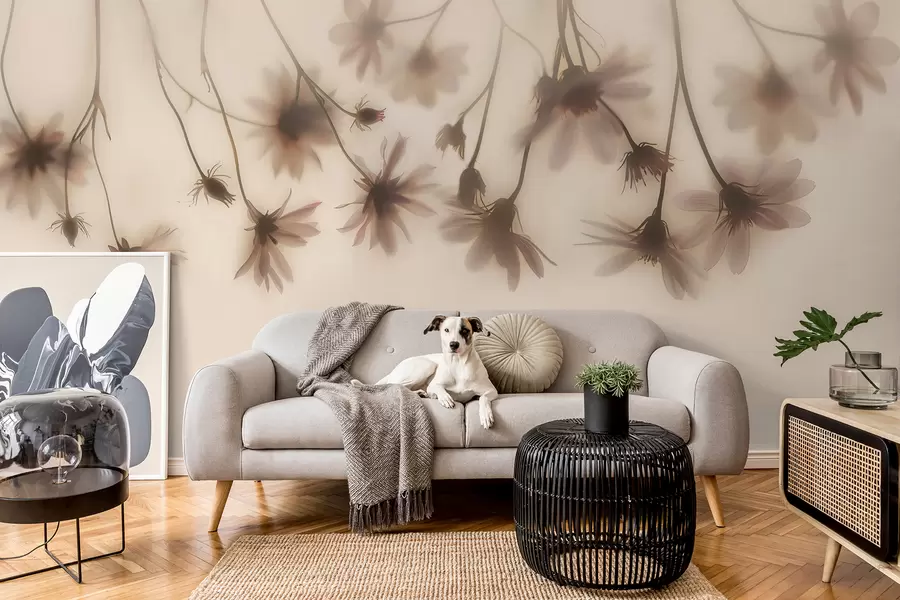 fototapeter Delikate blomster i tåken henger ovenfra i rosa farger w01469