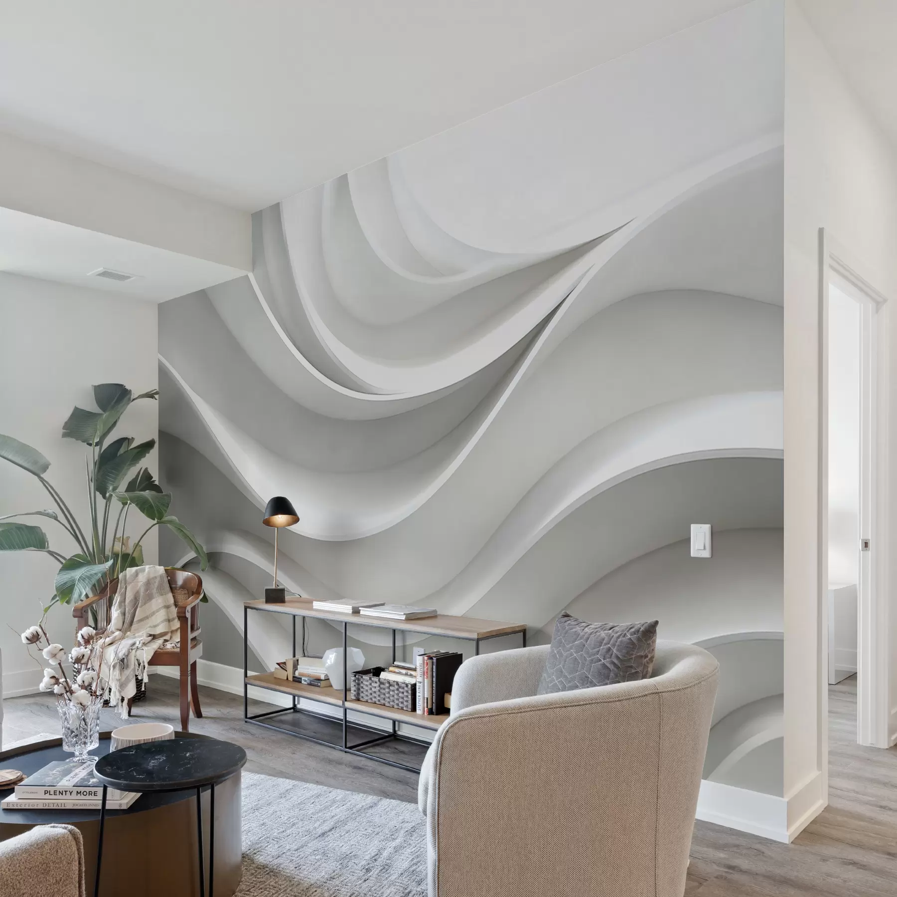 fototapeter Hvit 3d volumetrisk abstrakt bølgeform w01471