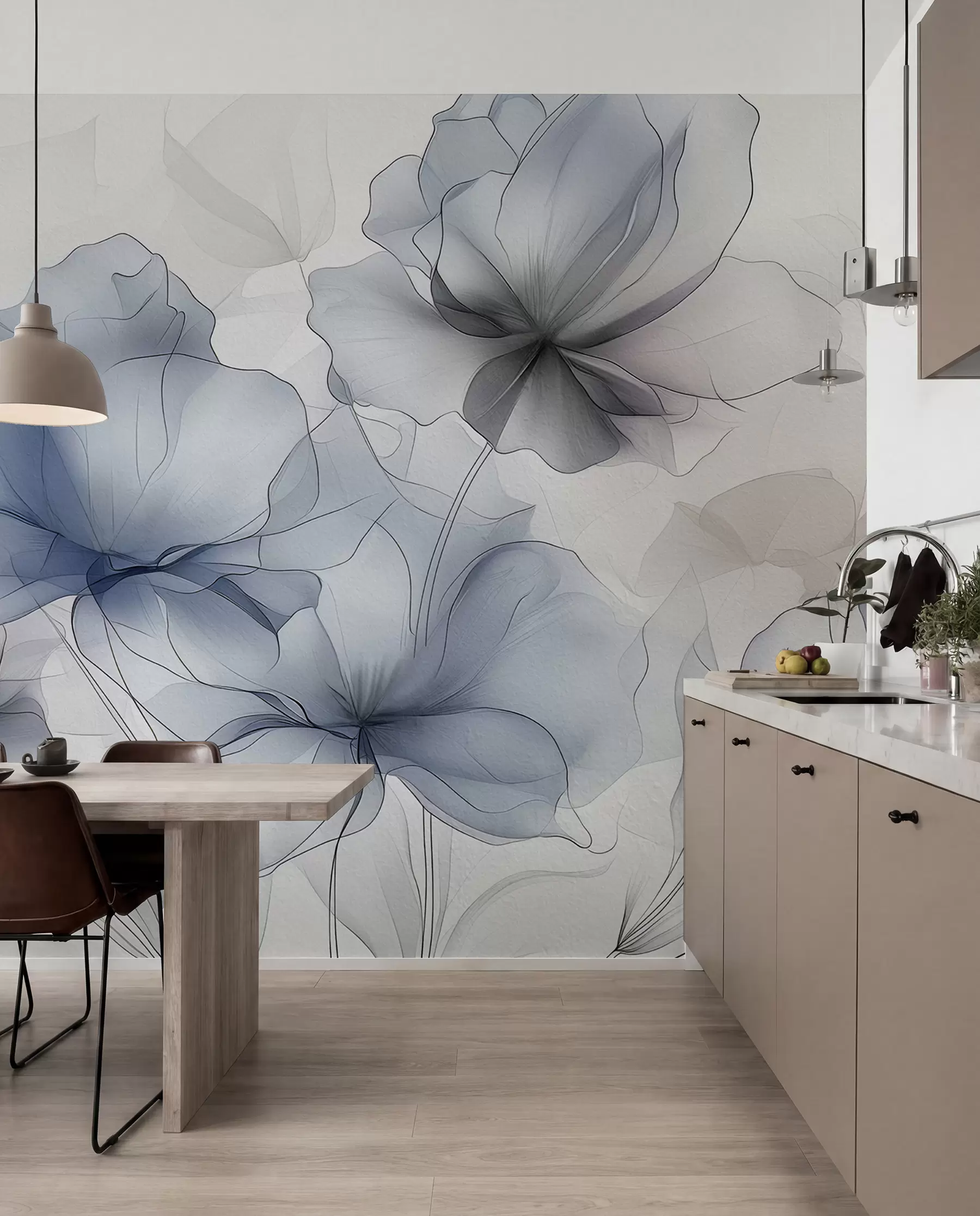 fototapeter Abstrakte blomster på en betongvegg w01037