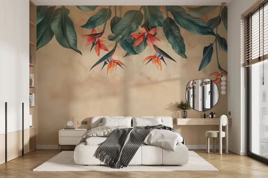 fototapeter Tropisk blomst på beige akvarell bakgrunn w01485
