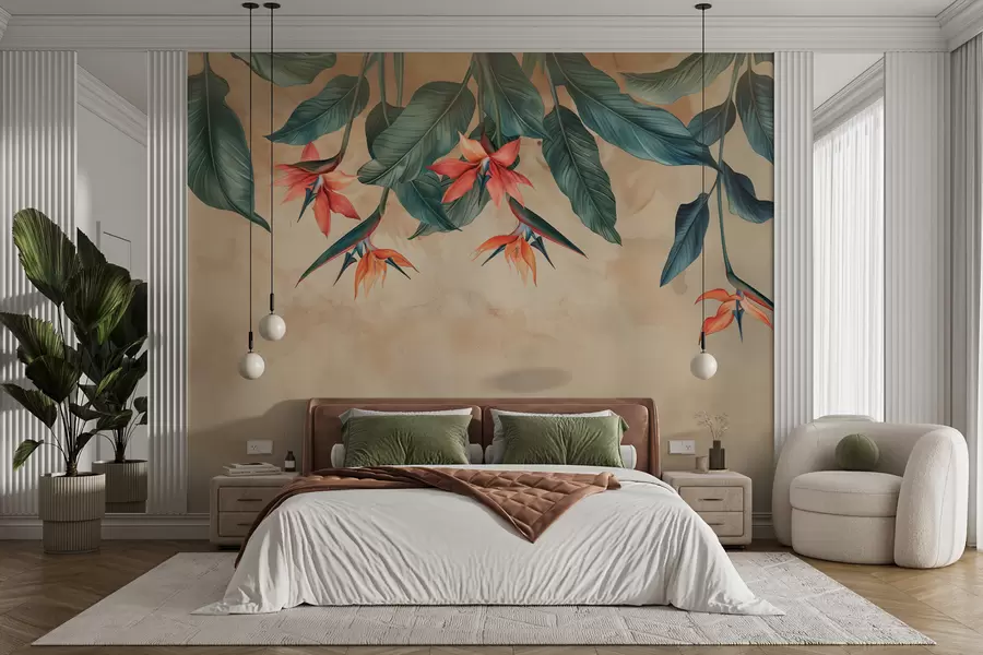 fototapeter Tropisk blomst på beige akvarell bakgrunn w01485