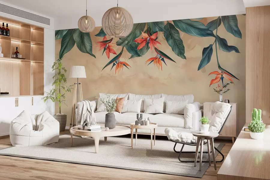 fototapeter Tropisk blomst på beige akvarell bakgrunn w01485