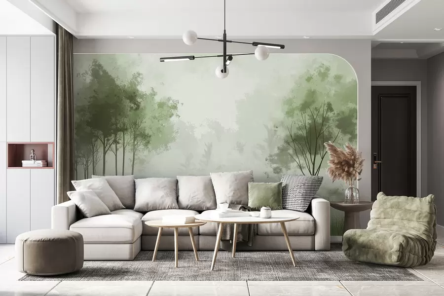 fototapeter Naturlandskap, trær i skogen, grunge-tekstur, grønne farger w01564v2