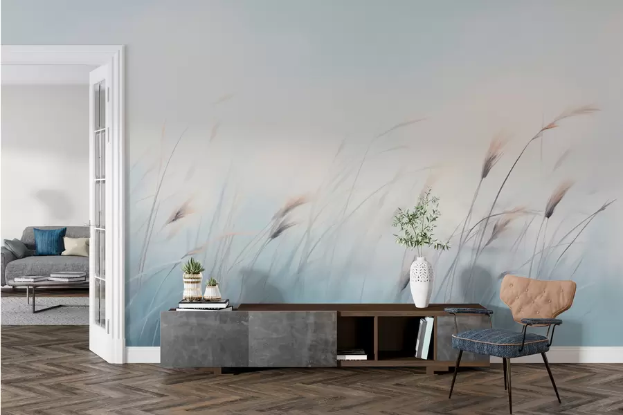 fototapeter Delikat åkergress på blå bakgrunn w01643