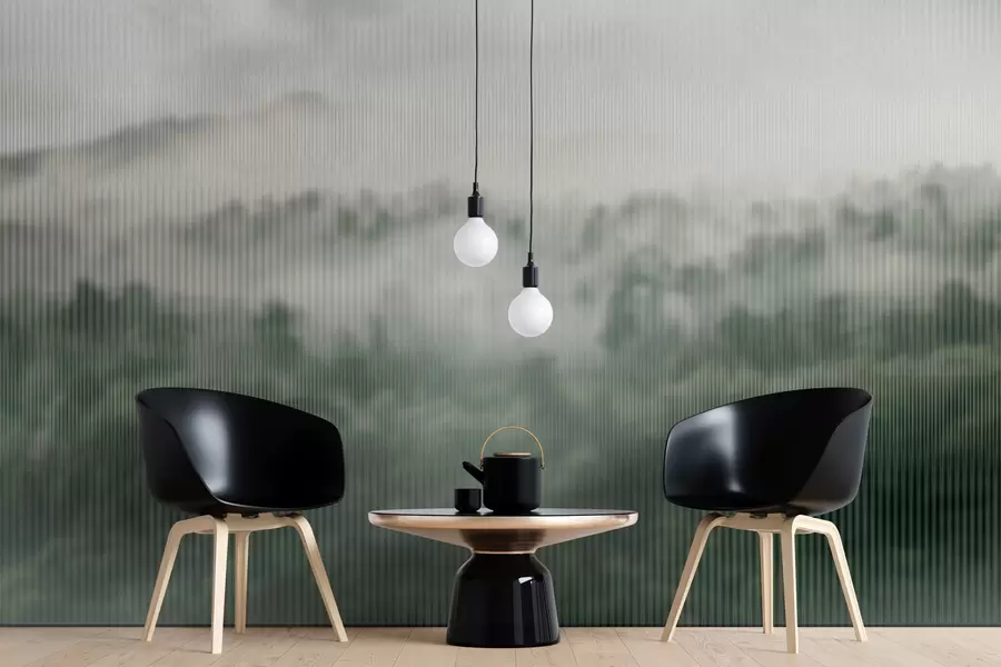 fototapeter grønn tåkete skog bak glasset w01678