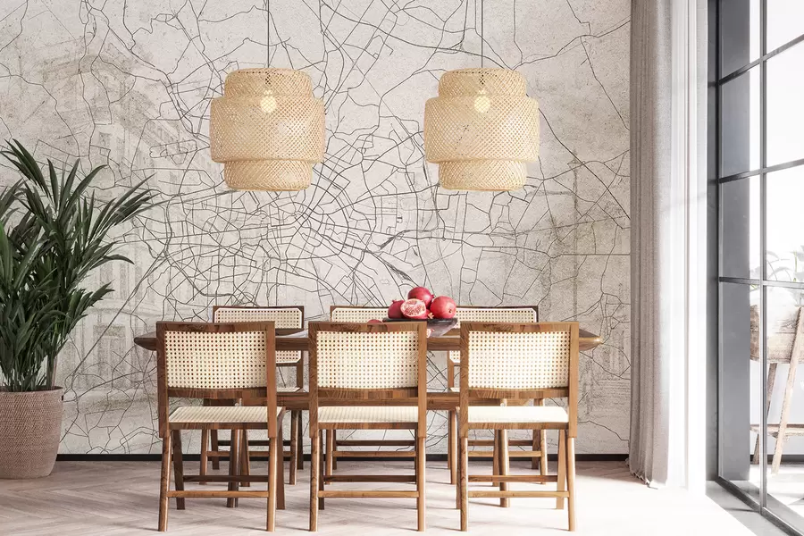 fototapeter Berlin bykart, strektegning, arkitektur, Tyskland, beige farger w01696