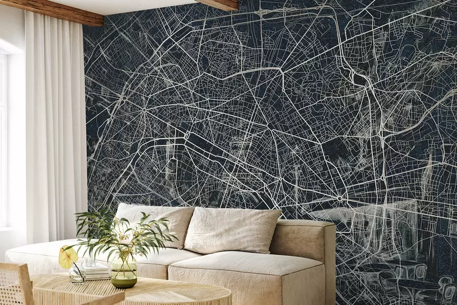 fototapeter Paris bykart, strektegning, arkitektur, Frankrike, mørke farger w01697v1