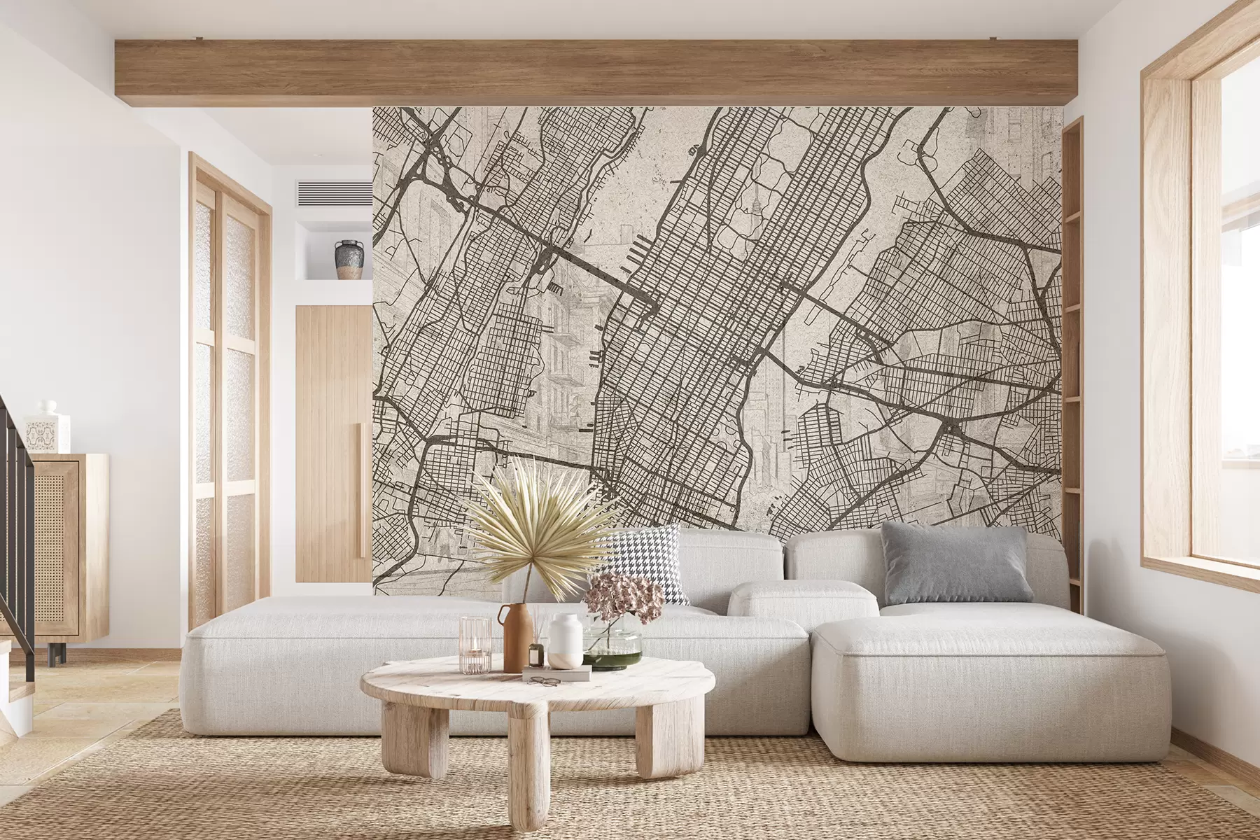 fototapeter New York bykart, strektegning, arkitektur, beige farger w01699